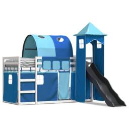 Berkfield Home Bunk Bed without Mattress with Slide & Curtains Blue 90x200 cm