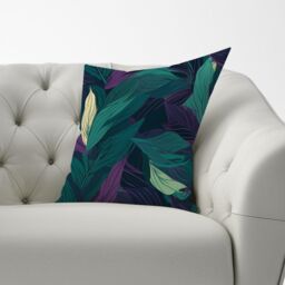 Warren Reed - Designer Green Purple Tropical Leaves Cushions - Size: 60 cm x 60 cm - thumbnail 2