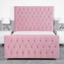 Living Comfort Bedz Vertex Plush Velvet Upholstered Bed Slatted Base with 48Inch Headboard in Pink - Size: Small Double - thumbnail 2