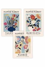 ARTZE Set of 3 Flower Market Barcelona Exhibition in Bright Colours Art Posters - Size: W50 cm x H70 cm - thumbnail 1