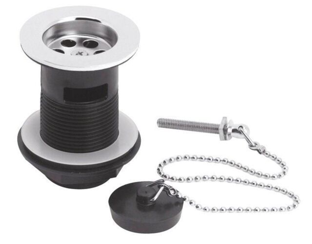Balterley Basin Waste with Poly Plug & Chain, 61mm x 81mm - Chrome/Black in Silver - image 1