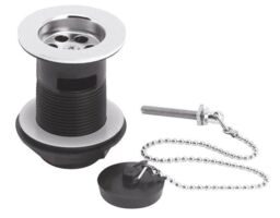 Balterley Basin Waste with Poly Plug & Chain, 61mm x 81mm - Chrome/Black in Silver