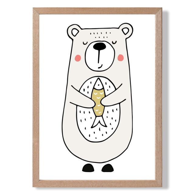 ARTZE Cute Beige Bear Scandi Animal Framed Print SIZE: A3 with Oak Frame - Size: A4 - image 1