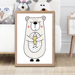 ARTZE Cute Beige Bear Scandi Animal Framed Print SIZE: A3 with Oak Frame - Size: A4 - thumbnail 2