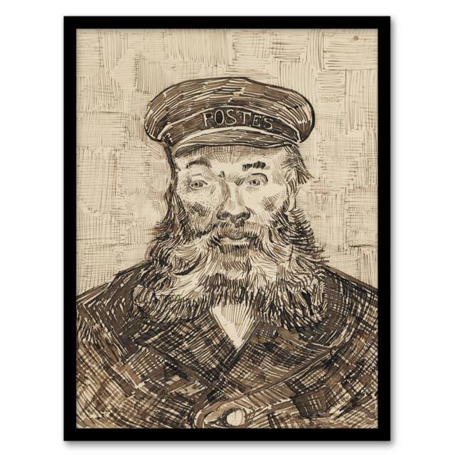 Artery8 Vincent van Gogh Framed Wall Art Sketch Portrait of Joseph Roulin in Beige - Size: A4 - image 1