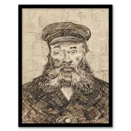 Artery8 Vincent van Gogh Framed Wall Art Sketch Portrait of Joseph Roulin in Beige - Size: A4 - thumbnail 1