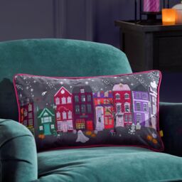 Furn Creepy Town Velvet Piped Cushion in Black - Size: 30 cm x 50 cm - thumbnail 1