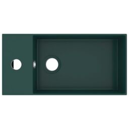 Berkfield Home Bathroom Sink with Overflow Ceramic Dark Green - thumbnail 3