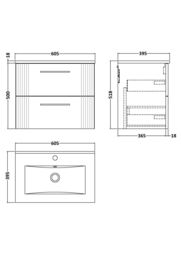 Balterley Wall Hung 2 Drawers Vanity Unit - Minimalist Basin 600mm, Satin Grey - thumbnail 8