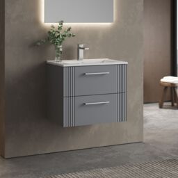 Balterley Wall Hung 2 Drawers Vanity Unit - Minimalist Basin 600mm, Satin Grey - thumbnail 4