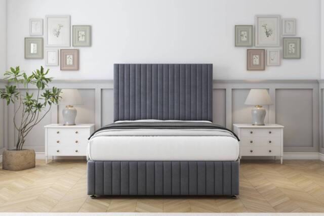 "Comfort Beds Khole Plush Divan Base No Drawers - 54"" Headboard-Footboard in Dark Grey - Size: Small Single" - image 1