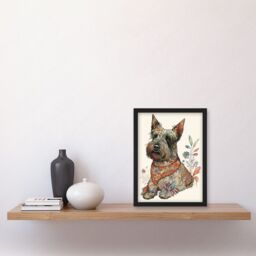 Artery8 Scottish Terrier Dog with Flower Pattern Fur Coat Modern Watercolour Illustration Artwork Framed Wall Art Print A4 in Black - thumbnail 2