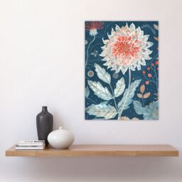 "Artery8 Single Red Dahlia Flower Blue Botanical Artwork Wall Art Print - Size: W24"" x H32""" - thumbnail 4