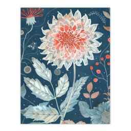 "Artery8 Single Red Dahlia Flower Blue Botanical Artwork Wall Art Print - Size: W24"" x H32""" - thumbnail 1