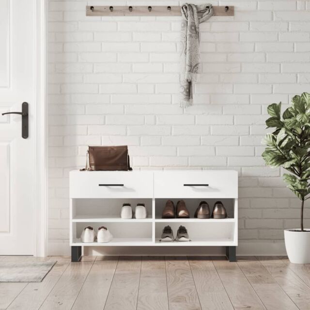 Berkfield Home Shoe Bench High Gloss White 102x35x55 cm Engineered Wood - Size: 102 x 35 x 55 cm - image 1