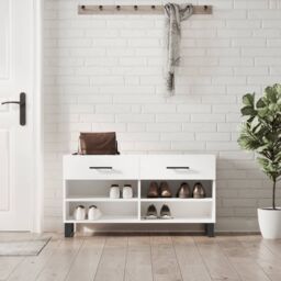 Berkfield Home Shoe Bench High Gloss White 102x35x55 cm Engineered Wood - Size: 102 x 35 x 55 cm