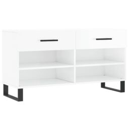Berkfield Home Shoe Bench High Gloss White 102x35x55 cm Engineered Wood - Size: 102 x 35 x 55 cm - thumbnail 2