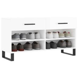 Berkfield Home Shoe Bench High Gloss White 102x35x55 cm Engineered Wood - Size: 102 x 35 x 55 cm - thumbnail 3