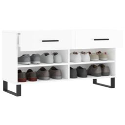 Berkfield Home Shoe Bench High Gloss White 102x35x55 cm Engineered Wood - Size: 102 x 35 x 55 cm - thumbnail 4