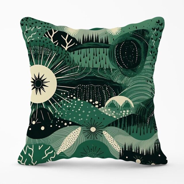 Warren Reed - Designer Abstract Green Moon Outdoor Cushion - Size: 60 cm x 60 cm - image 1