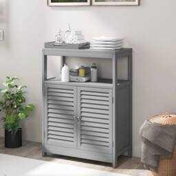 Kelvenix Wooden Storage Cabinet Bathroom Floor Cabinet in Grey - thumbnail 3