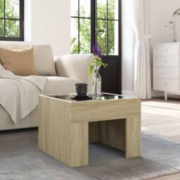 Berkfield Home Decorative Coffee Table with Infinity LED Sonoma Oak 40x40x30 cm in Light Brown - Size: 40 x 40 x 30 cm - thumbnail 4