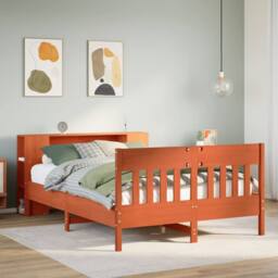 Berkfield Home Bookcase Bed without Mattress Wax Brown 140x200cm Solid Wood Pine - Size: 140x200 cm - thumbnail 2