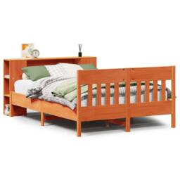 Berkfield Home Bookcase Bed without Mattress Wax Brown 140x200cm Solid Wood Pine - Size: 140x200 cm - thumbnail 1