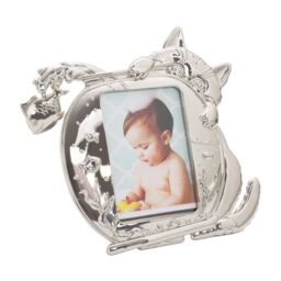 Happy Homewares Quirky Hiding Cat Themed Nickel Plated Picture Frame with Hanging Fish in Metallic Silver - thumbnail 2