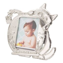 Happy Homewares Quirky Hiding Cat Themed Nickel Plated Picture Frame with Hanging Fish in Metallic Silver - thumbnail 1