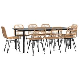 Berkfield Home 9 Piece Garden Dining Set Poly Rattan in Brown - thumbnail 3