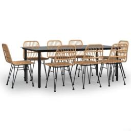 Berkfield Home 9 Piece Garden Dining Set Poly Rattan in Brown - thumbnail 1