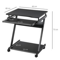 Kelvenix black Movable Computer Desk with 4 Moving Wheels - Size: 0.6m2 - thumbnail 2