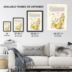 "Artery8 Beetle Flowers & Gourd Calligraphy Wall Art Poster Print - Size: W12"" x H16""" - thumbnail 3