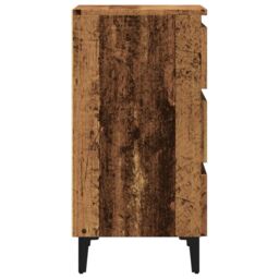 Berkfield Home Bed Cabinet with Metal Legs Old Wood 40x35x69 cm in Brown - Size: 40 x 35 x 69 cm - thumbnail 6