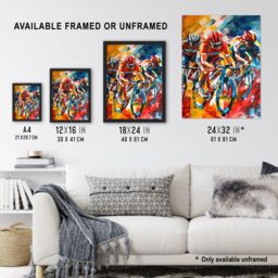 "Artery8 Cyclists Racing Colourful Sport Painting Framed Art Print - Size: W12"" x H16""" - thumbnail 3