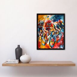 "Artery8 Cyclists Racing Colourful Sport Painting Framed Art Print - Size: W12"" x H16""" - thumbnail 4