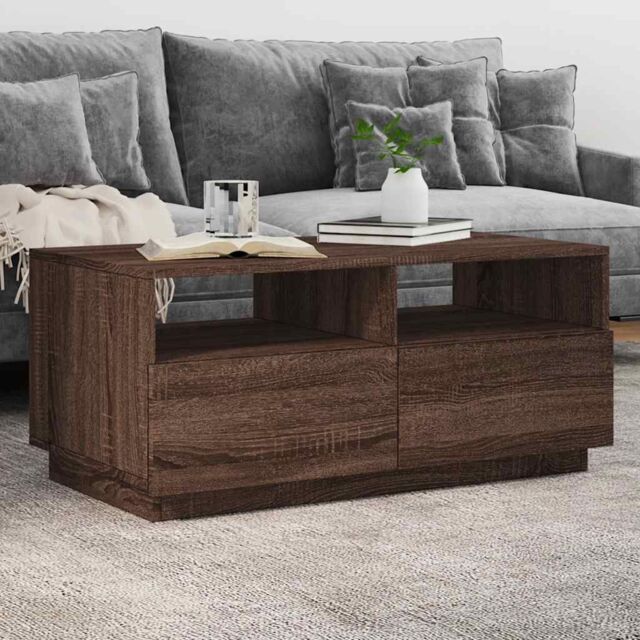 Berkfield Home Coffee Table with LED Lights Brown Oak 90x49x40 cm - Size: 90 x 49 x 40 cm - image 1