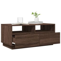 Berkfield Home Coffee Table with LED Lights Brown Oak 90x49x40 cm - Size: 90 x 49 x 40 cm - thumbnail 5