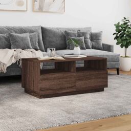 Berkfield Home Coffee Table with LED Lights Brown Oak 90x49x40 cm - Size: 90 x 49 x 40 cm - thumbnail 4