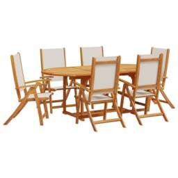 Berkfield Home 7 Piece Garden Dining Set Solid Wood Acacia & Textilene in Brown - thumbnail 2
