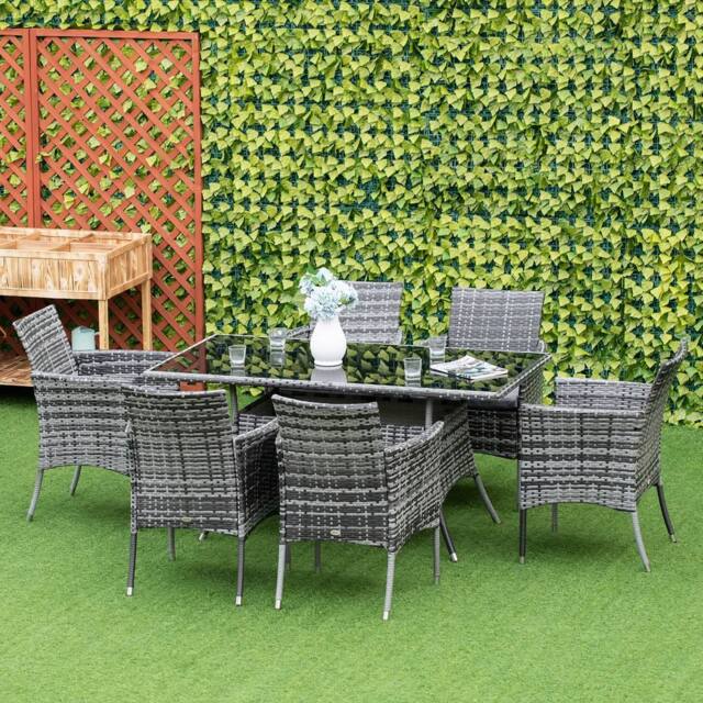 OUTSUNNY 7pc Rattan Garden Furniture Dining Set Wicker Patio Conservatory in Grey - image 1