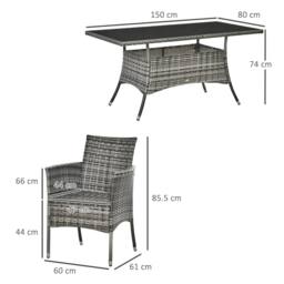 OUTSUNNY 7pc Rattan Garden Furniture Dining Set Wicker Patio Conservatory in Grey - thumbnail 3