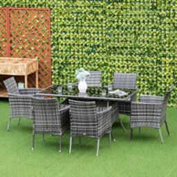 OUTSUNNY 7pc Rattan Garden Furniture Dining Set Wicker Patio Conservatory in Grey - thumbnail 1