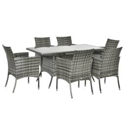 OUTSUNNY 7pc Rattan Garden Furniture Dining Set Wicker Patio Conservatory in Grey - thumbnail 2