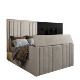 KDMD Ashburnham Upholstered Soft Velvet Pebble Tv Bespoke Bed Frame in Light Sand - Size: King - thumbnail 2