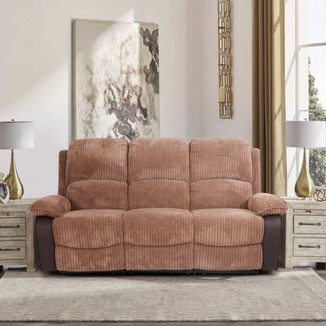 Comfy Living Ltd Fabric Jumbo Cord 3 Seater Sofa in Brown