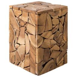 Wyld and Coco Handcrafted Side Table 30x30cm Rustic Light Brown Teak Wood - Size: 30x30 cm - thumbnail 2