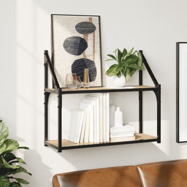 Berkfield Home 2-Tier Wall Shelf Sonoma Oak 60x21x51 cm Engineered Wood in Brown - Size: 60 x 21 x 51 cm - image 1