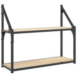 Berkfield Home 2-Tier Wall Shelf Sonoma Oak 60x21x51 cm Engineered Wood in Brown - Size: 60 x 21 x 51 cm - thumbnail 2